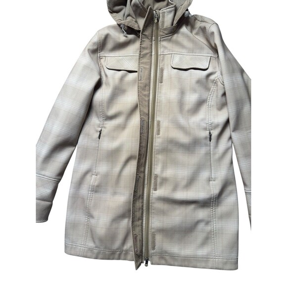 Woolrich Women’s L Softshell Hooded Jacket Beige Stone Fleece Lined Coat - Picture 4 of 16